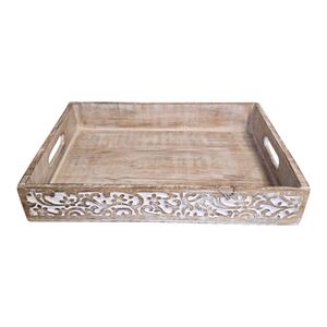 Rustic Wooden Serving Tray with White Accents